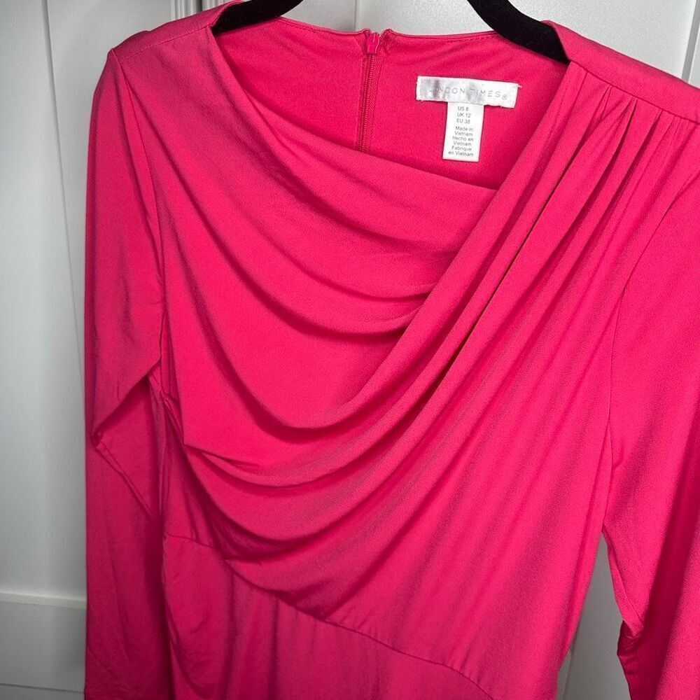 London Times Pink Jersey Dress Midi Slimming with Sleeves. Size 8 (c1) - Picture 10 of 10
